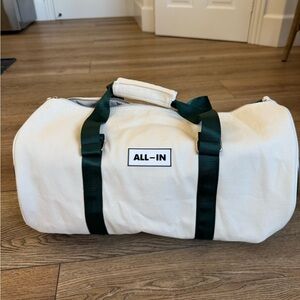ALL-IN Summit 2025 White Canvas Duffel Bag with Dark Green Straps, Brand New